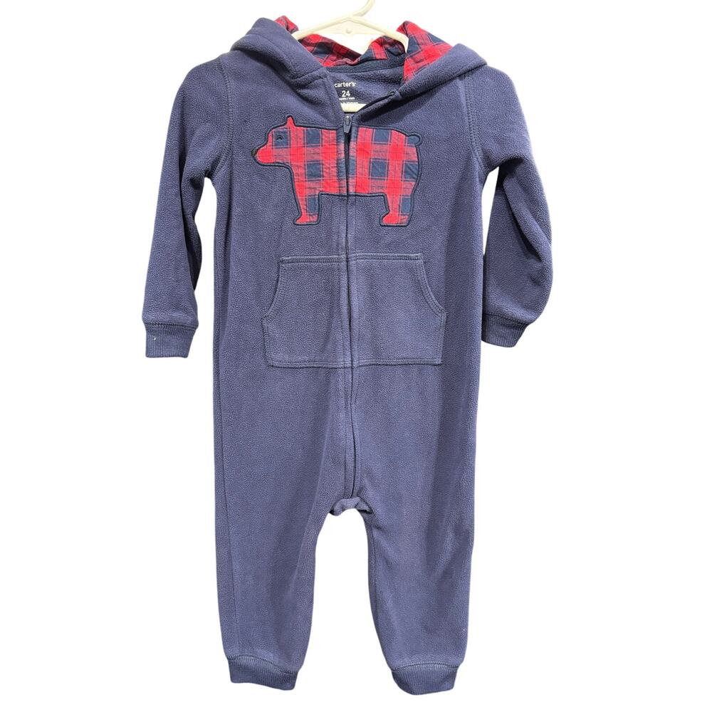Navy and Red Bear Hooded Jumpsuit - Carter's - 24mo